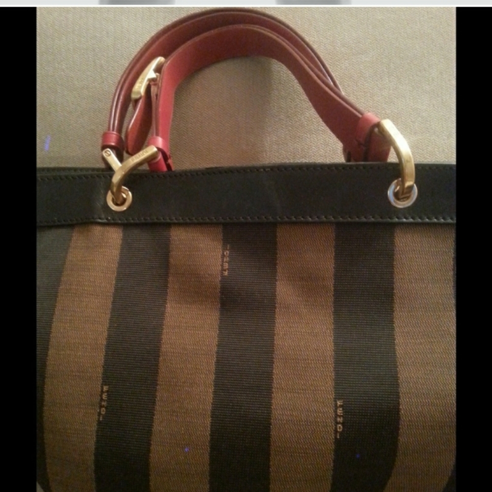 TRADE ONLY- Fendi Pequin Striped Tote Bag, Red - Picture 3 of 9